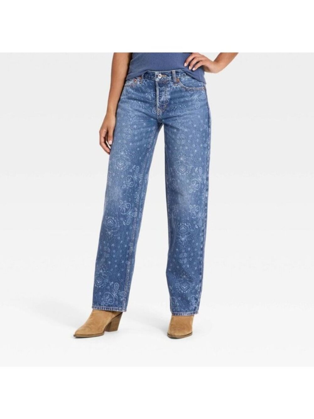 Universal Thread Low-Rise 90s Baggy Jeans With Paisley Print Size 6 Blue Denim